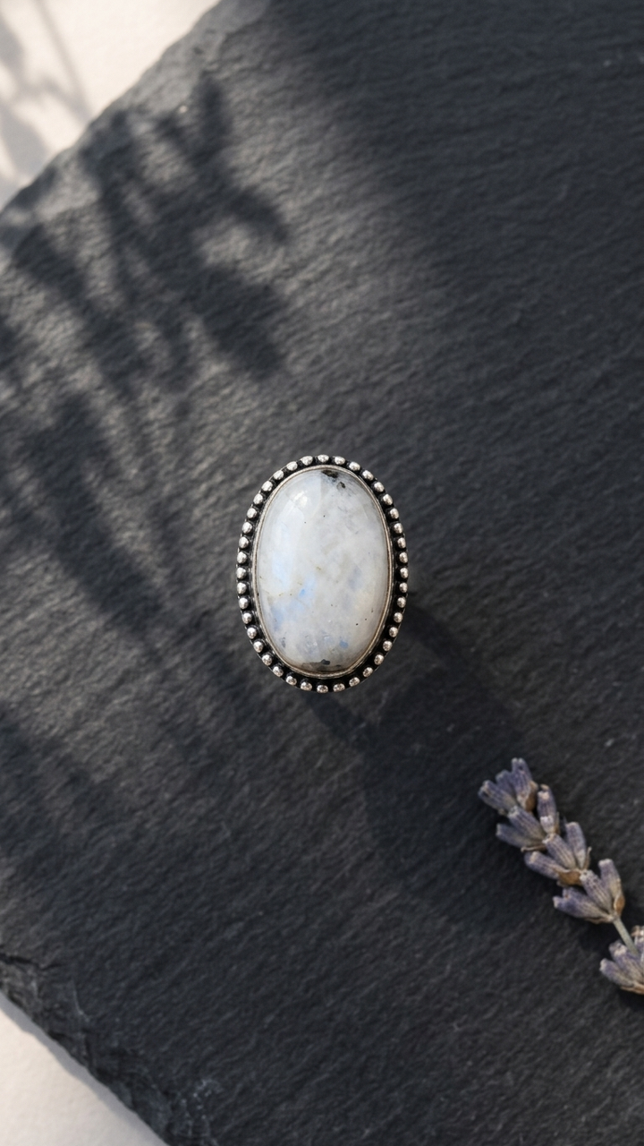 NATURAL RAINBOW MOONSTONE  RING 100% Natural Gemstone