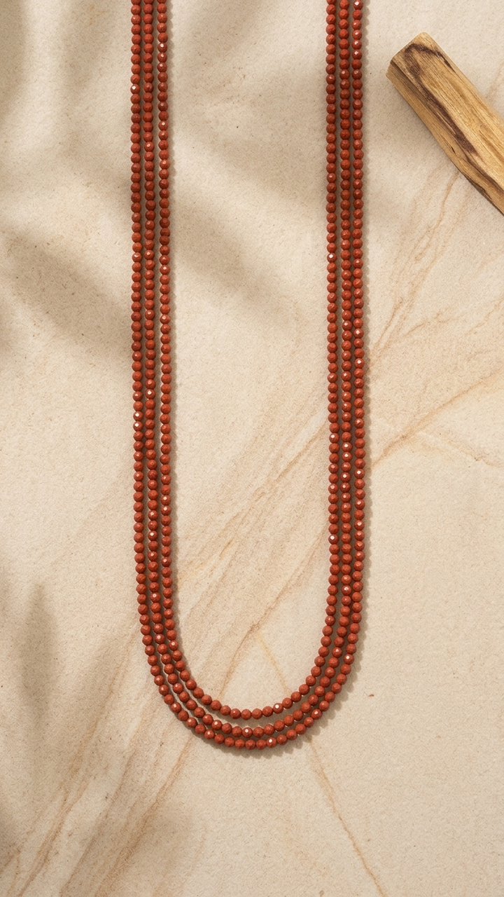 Natural Red Jasper Beaded Necklace (With Certificate)