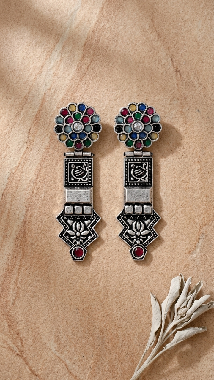 Vibrant Navratna Dandiya Earrings