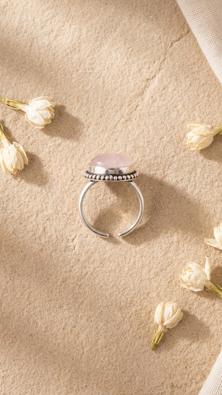 NATURAL ROSE QUARTZ RING