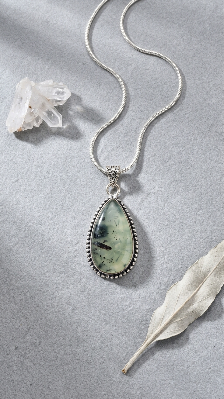 NATURAL PREHNITE  PENDANT