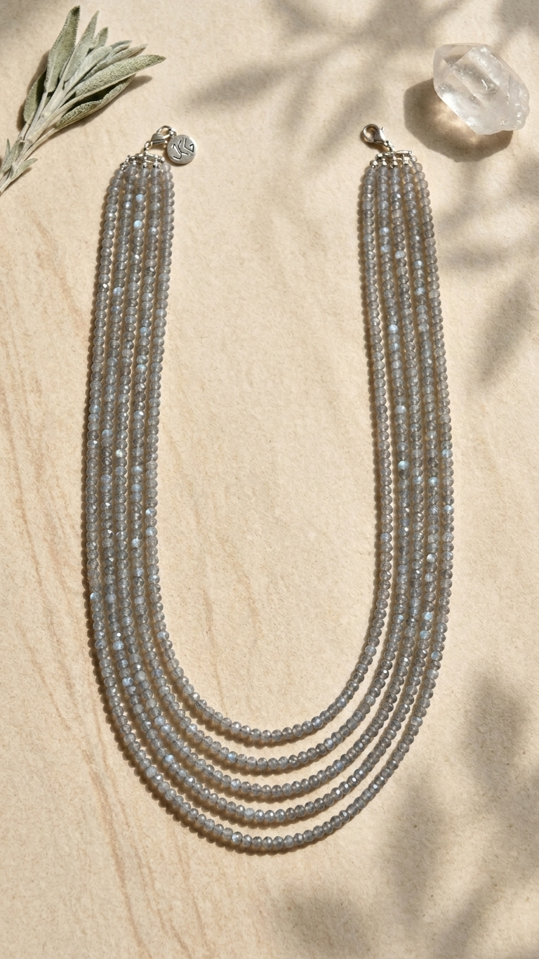 Natural Labradorite Beaded Necklace (With Certificate)