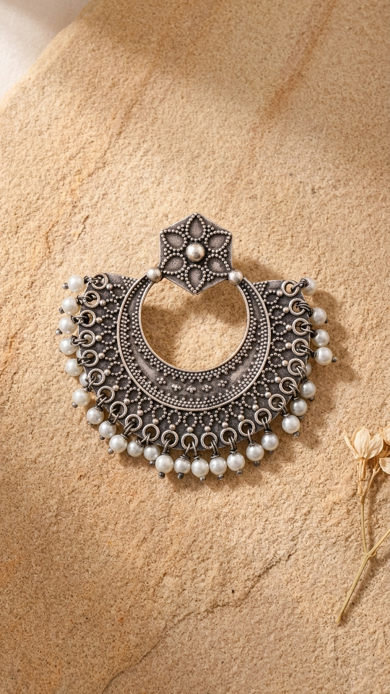 Pearl Crescent Dandiya Hoop Earrings