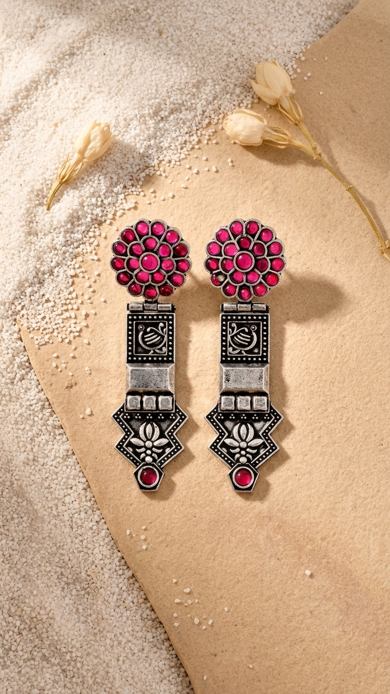 Rangilo Dandiya White Metal Earrings