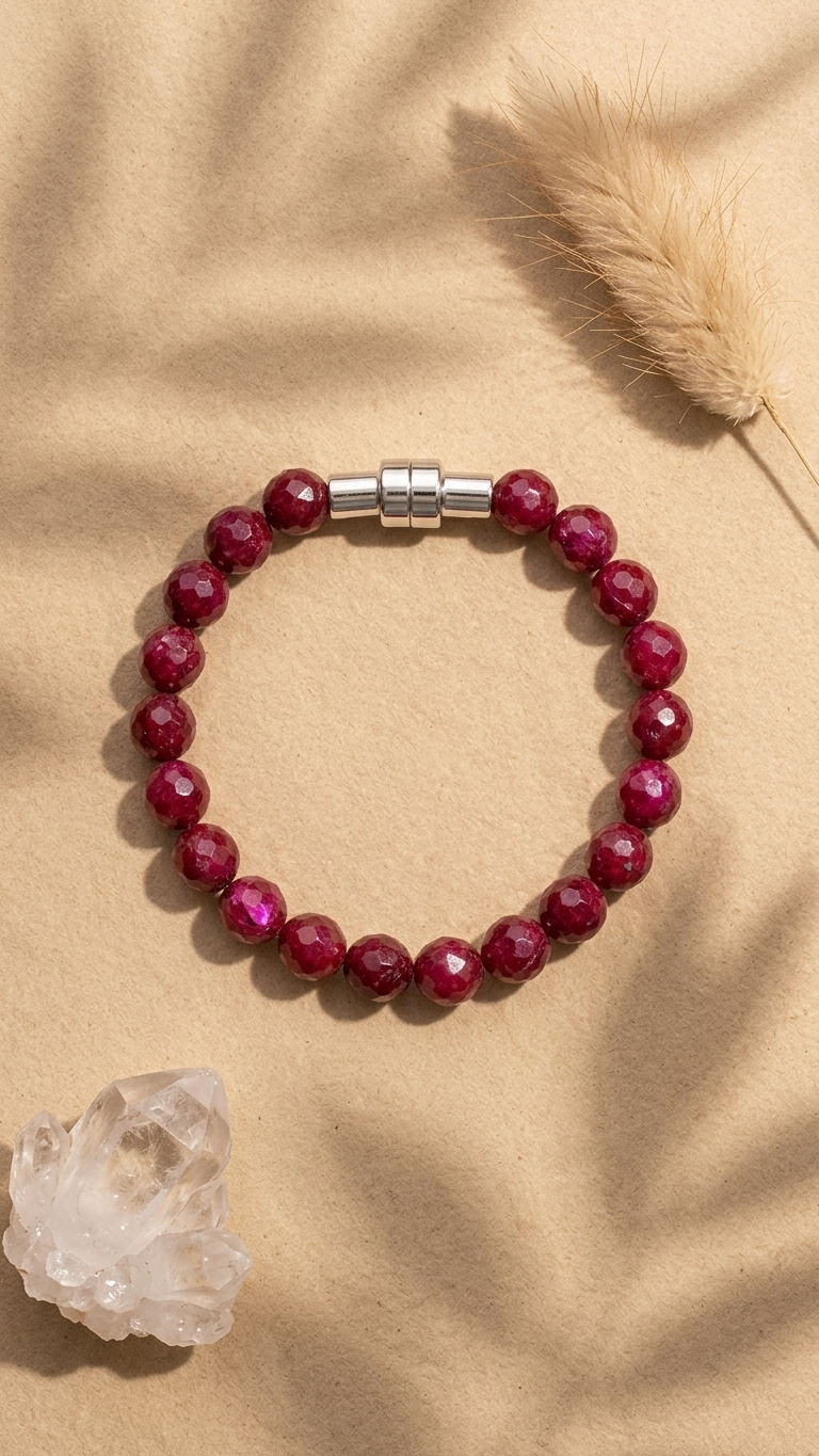 Ruby Faceted Bracelet With Magnet Lock