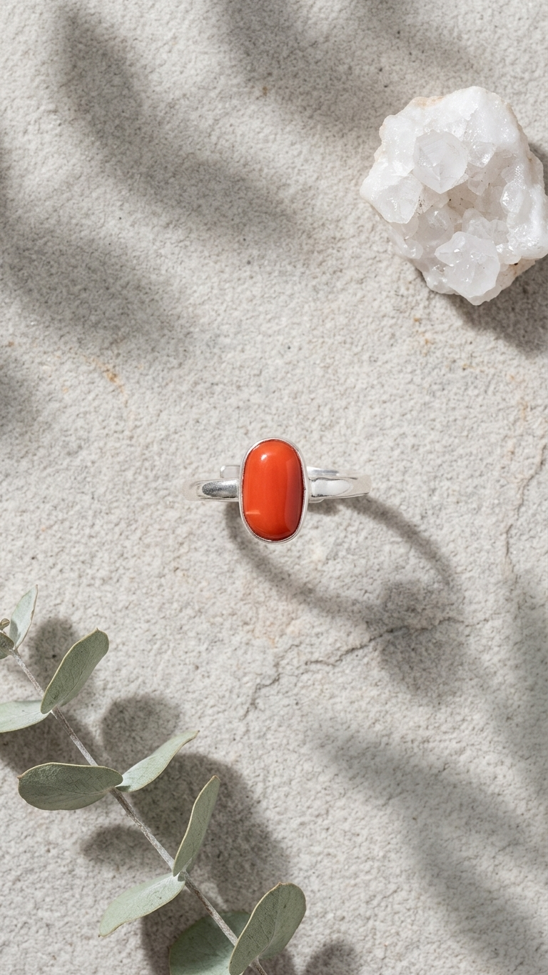 NATURAL CORAL   RING  (MOONGA) GEMSTONE (With Certificate)