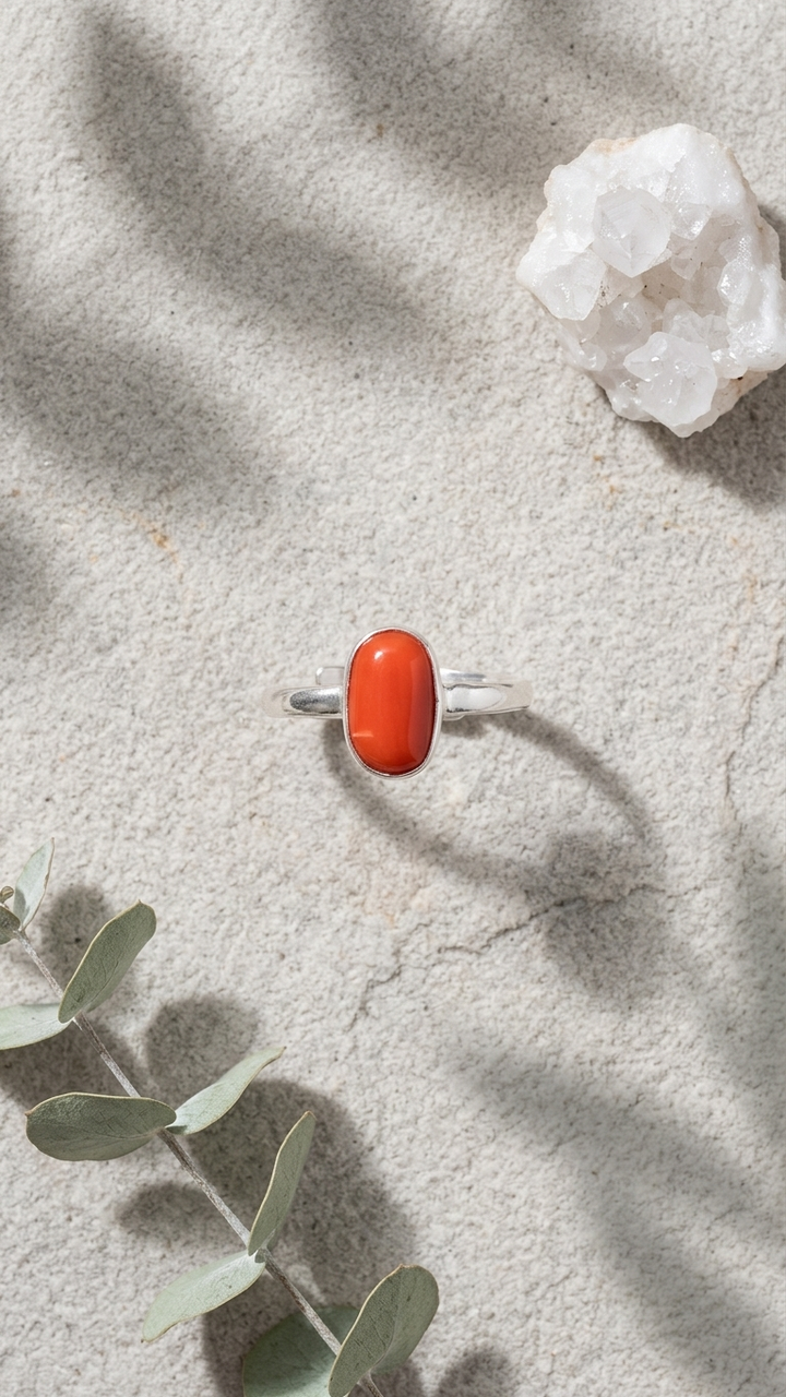 NATURAL CORAL   RING  (MOONGA) GEMSTONE (With Certificate)