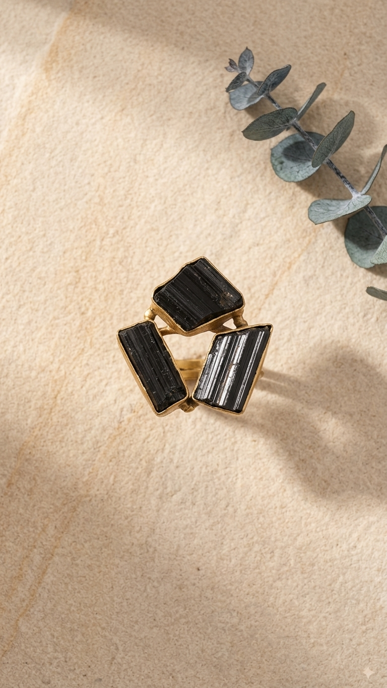 Black Tourmaline Dandiya Statement Ring