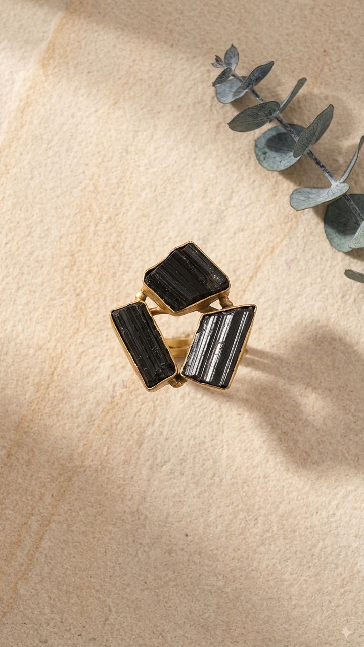 Black Tourmaline Dandiya Statement Ring