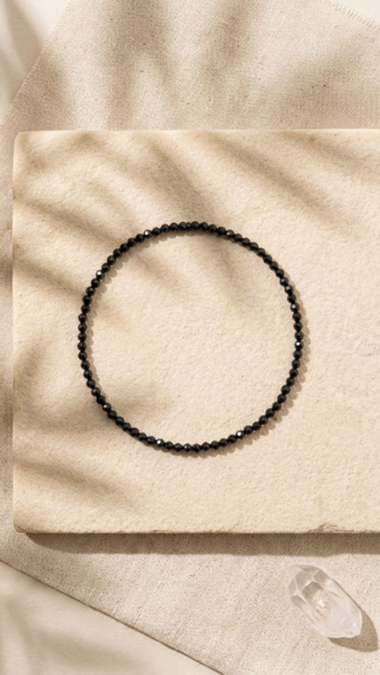Natural Black Tourmaline Beaded Anklet (With Certificate)