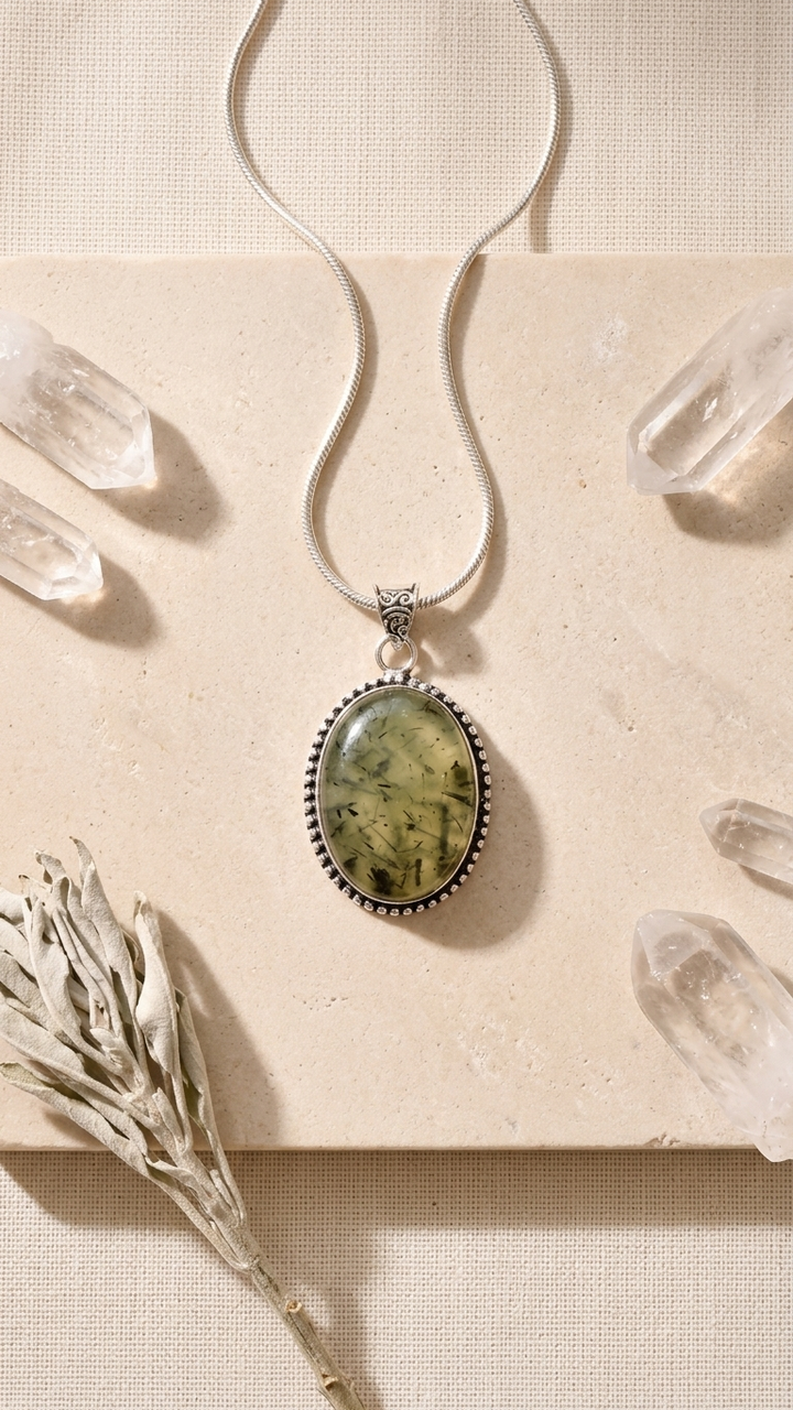 NATURAL PREHNITE  PENDANT