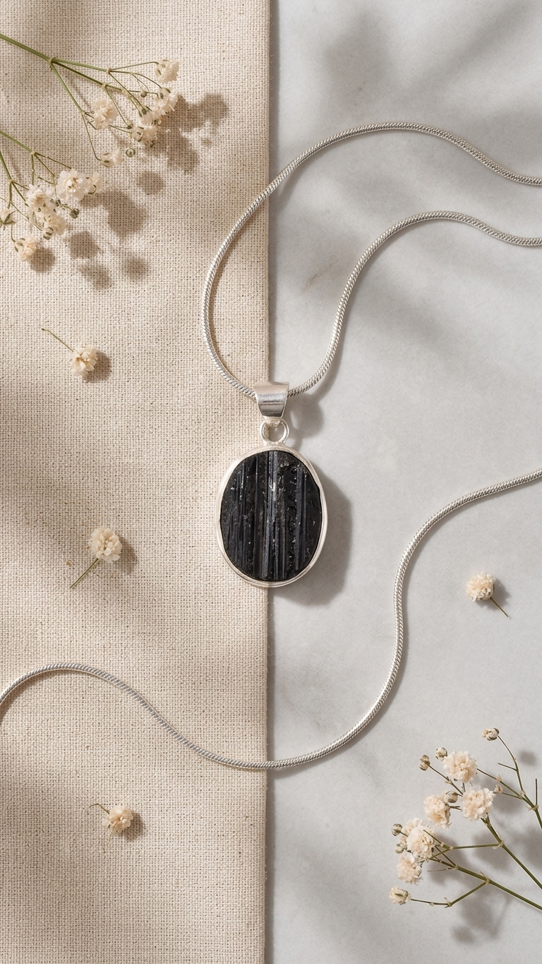 Natural Black Tourmaline Pendant Oval Shape