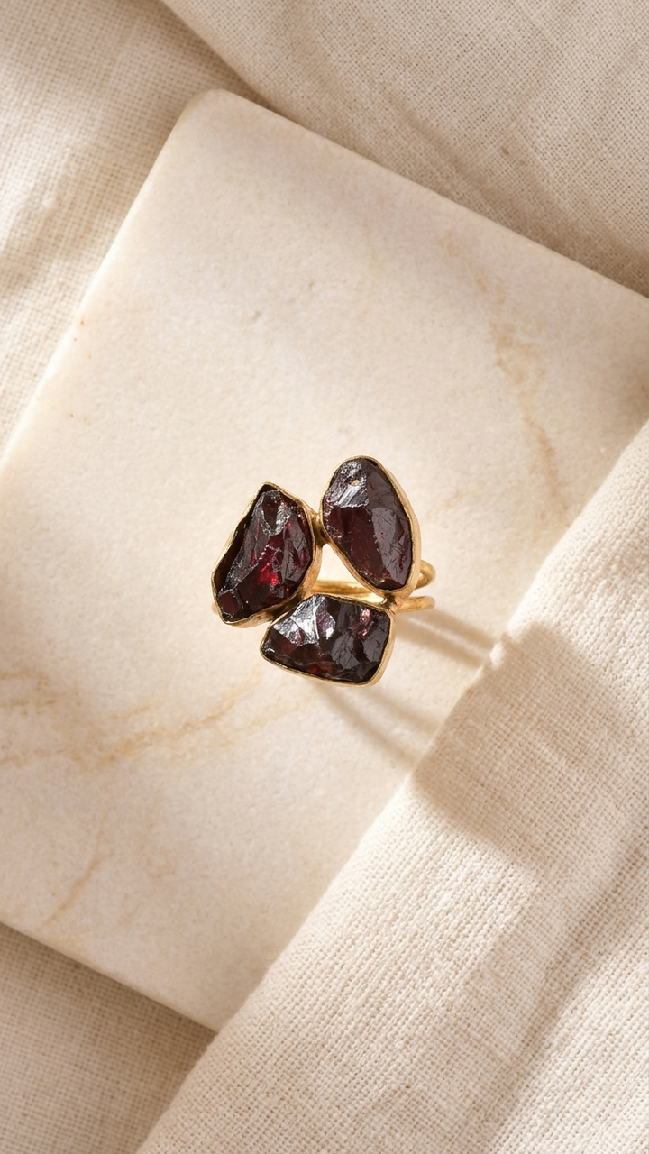 Crimson Garnet Dandiya Statement Ring