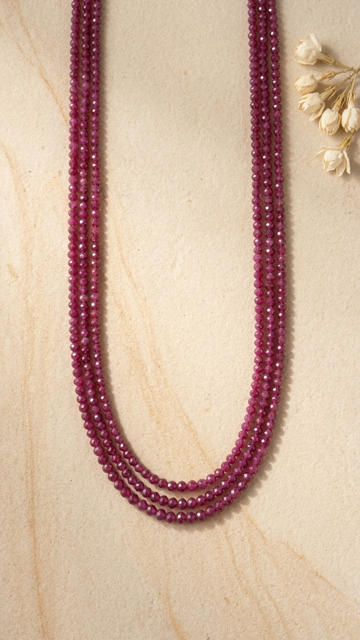 Natural Ruby Beaded Necklace (With Certificate)