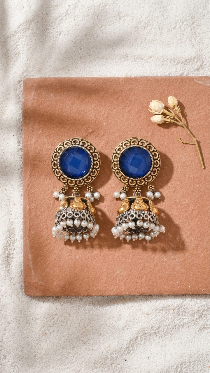 Neel Jhumka Dandiya White Metal Earrings