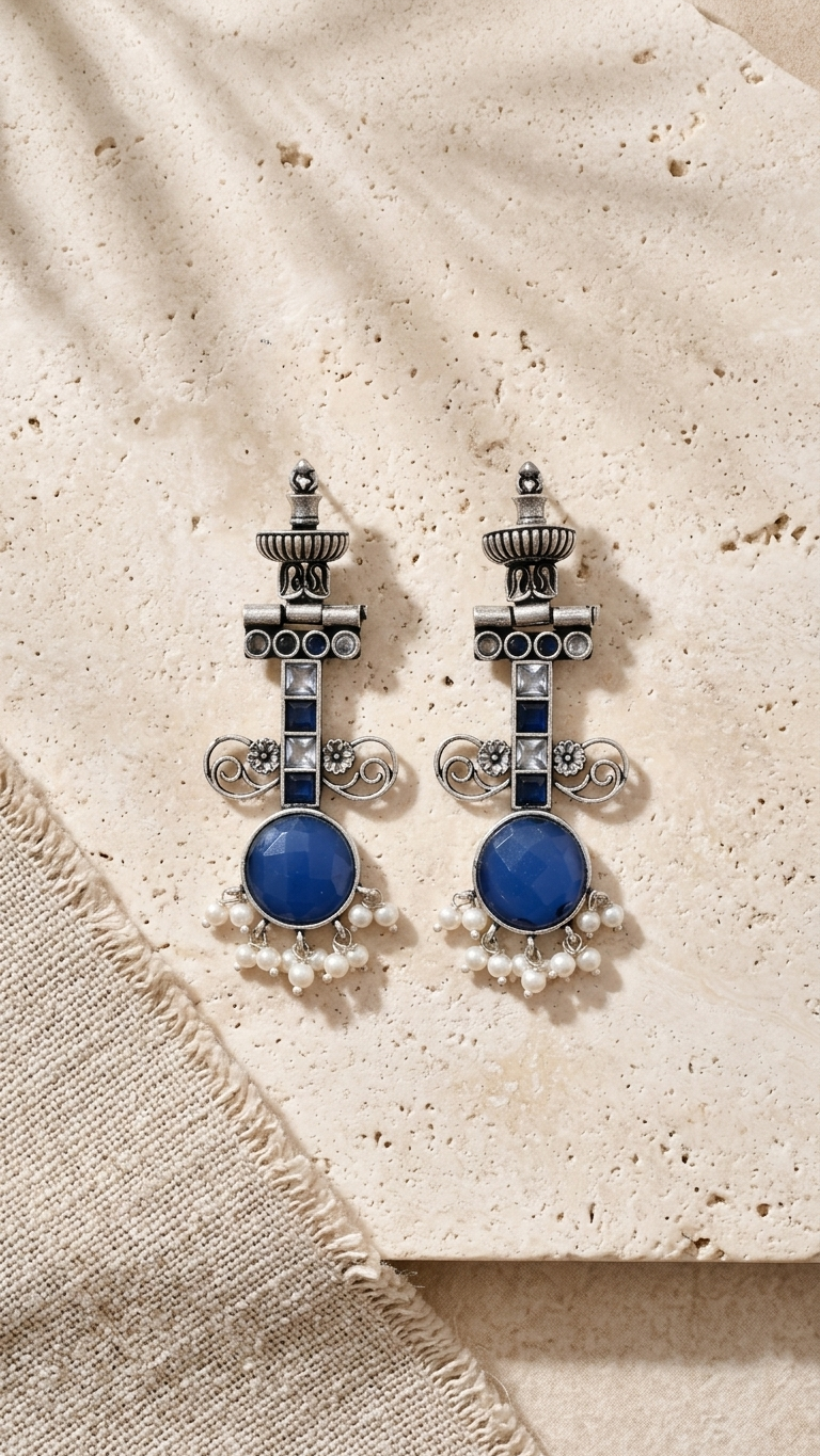 Neelam Raas Dandiya White Metal Earrings