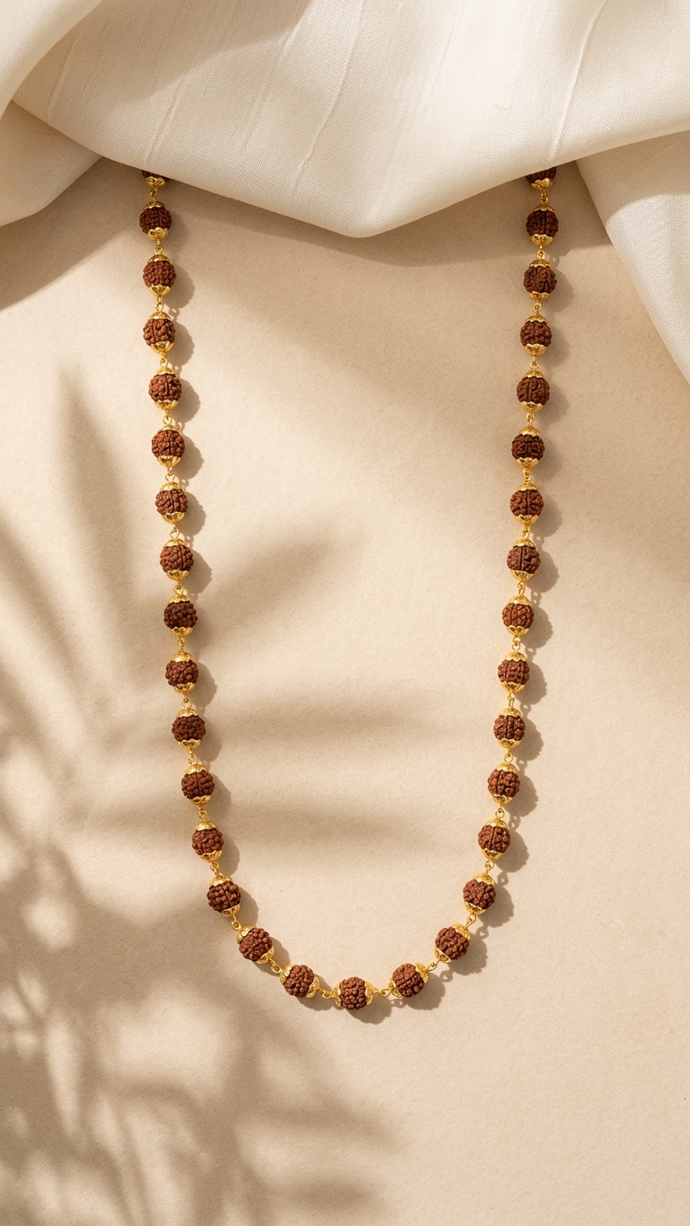 Natural Rudraksha Beaded Necklace (With Certificate)