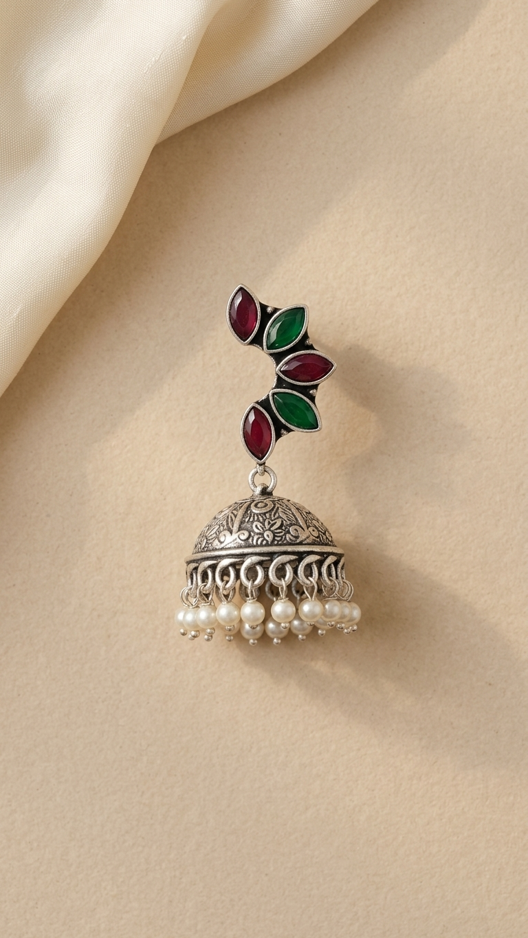 Rangili Jhumka Dandiya White Metal Earrings