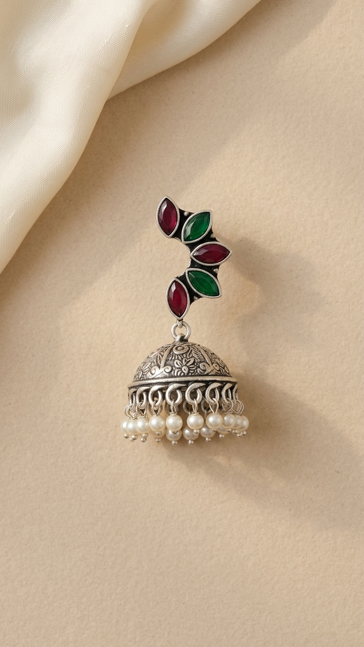 Rangili Jhumka Dandiya White Metal Earrings