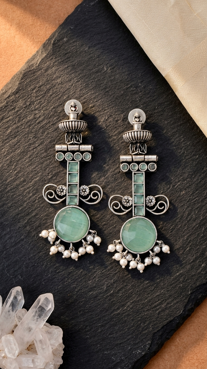 Mint Aura Dandiya Earrings