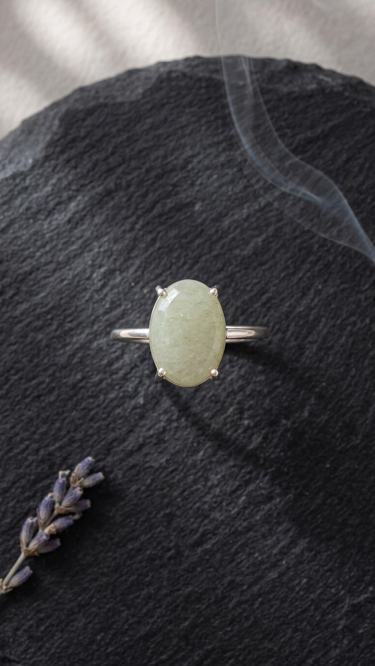 Natural Light Green Aventurine Cut Stone Ring