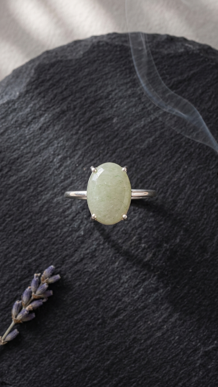 Natural Light Green Aventurine Cut Stone Ring