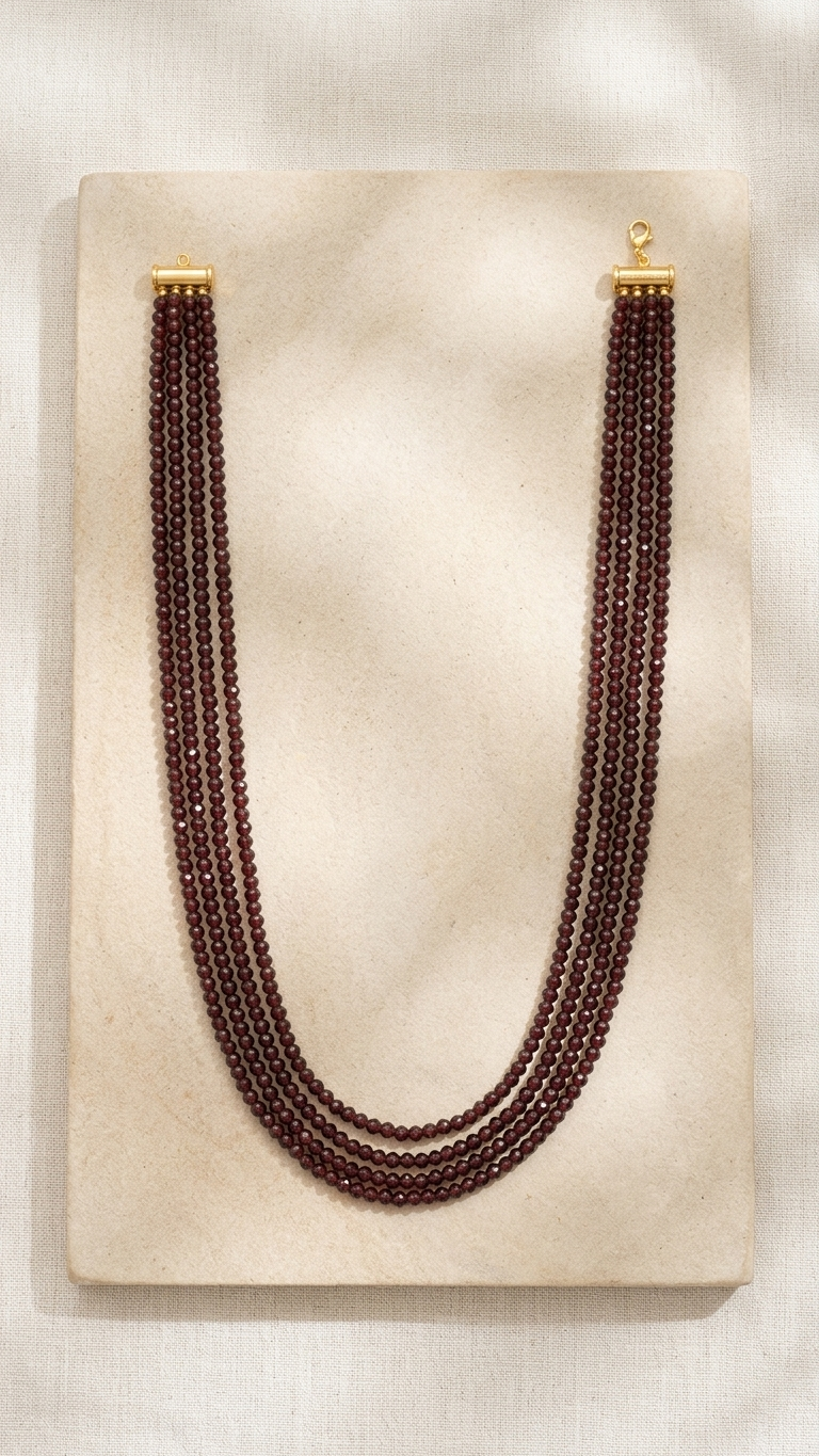 Natural Garnet Beaded Necklace (With Certificate)