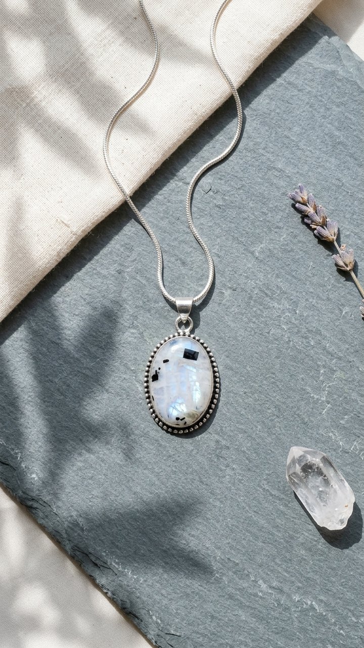 Natural Rainbow Moonstone Pendant Oval Shape