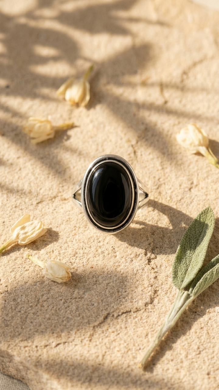 NATURAL BLACK OBSIDIAN RING