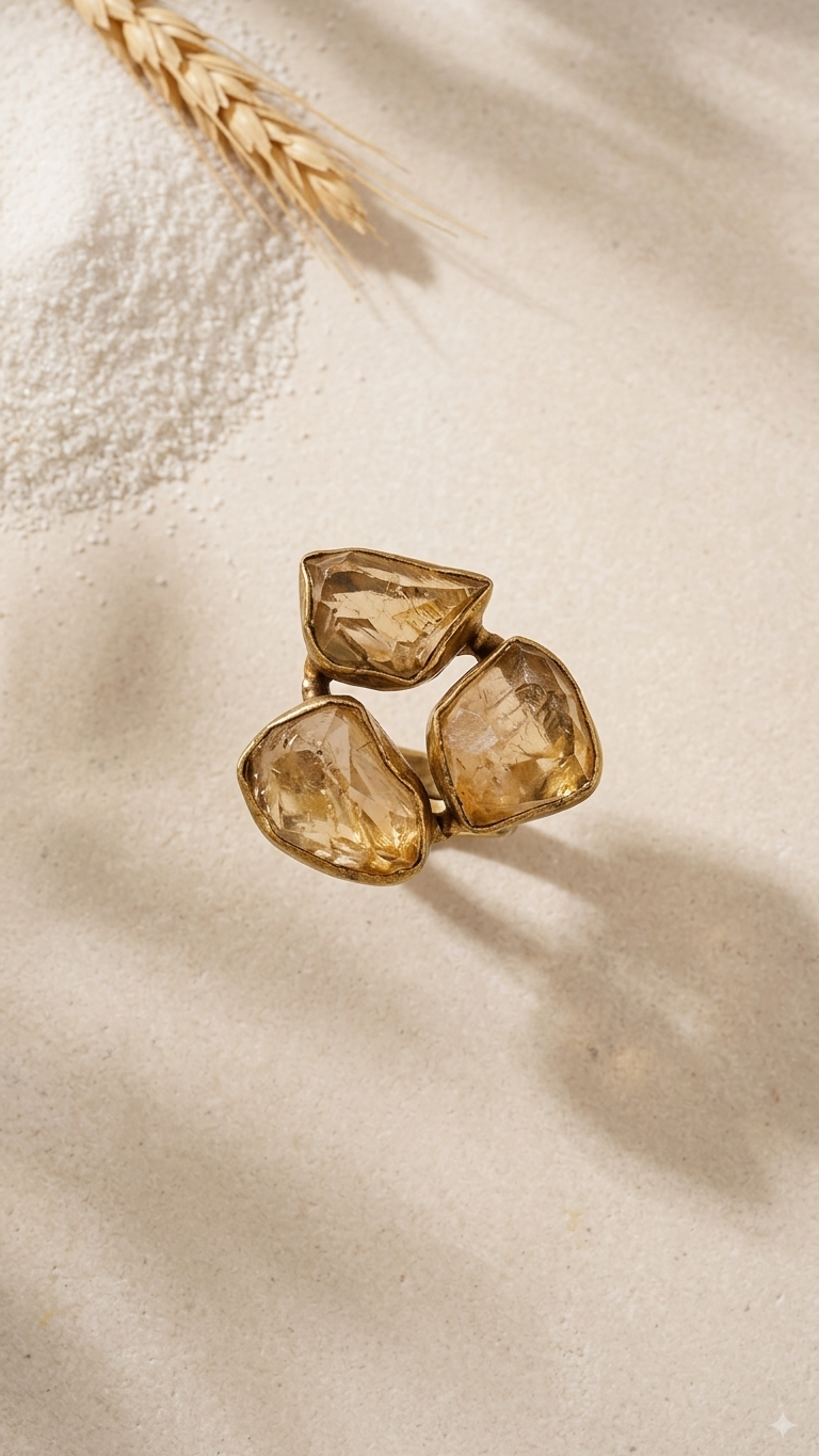 Golden Citrine Dandiya Statement Ring