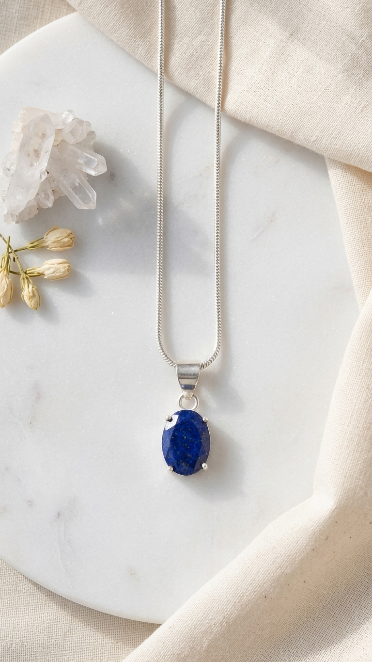 NATURAL LAPIS FACETED OVAL PENDENT