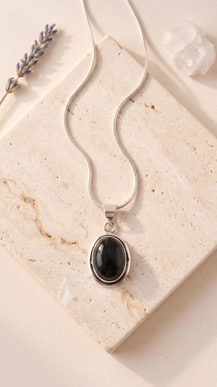 Natural Black Tourmaline Pendant Oval Shape