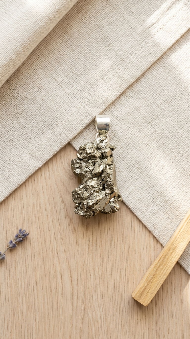Natural Shape Pyrite Pendant  prong Setting