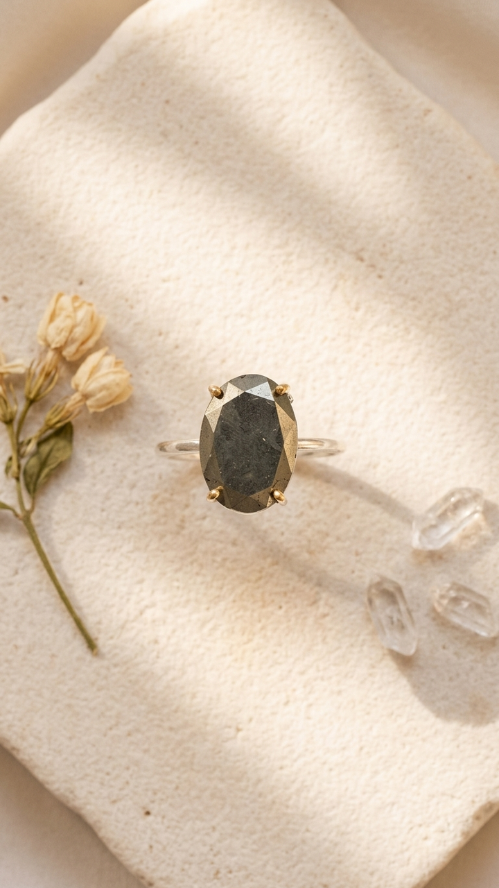 NATURAL PYRITE  FACITED RING 100% Natural Gemstone