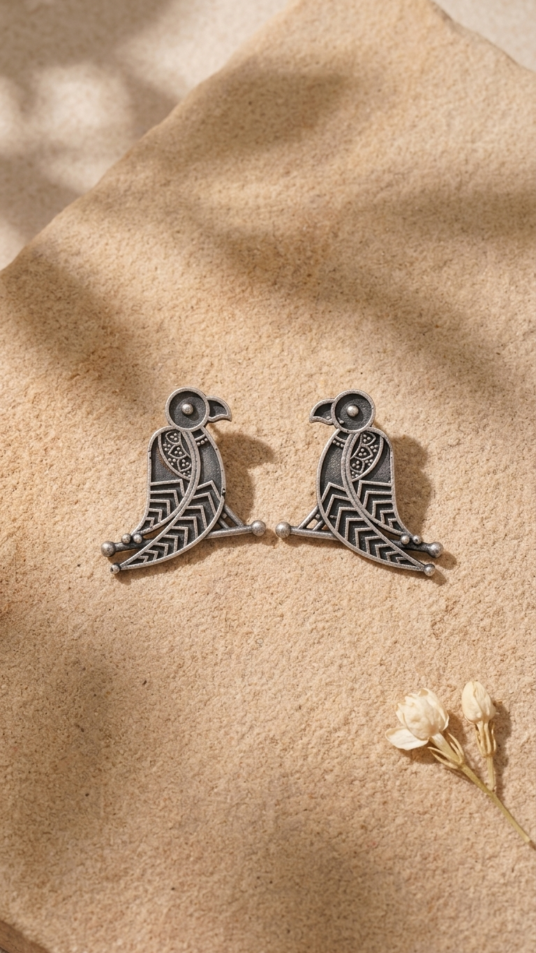 Tribal Parrot Dandiya Stud Earrings