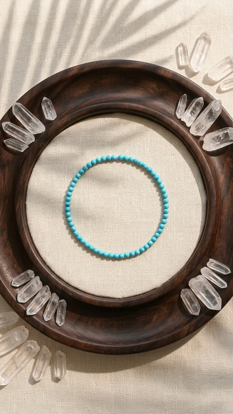 Natural Turquoise Beaded Anklet (With Certificate)