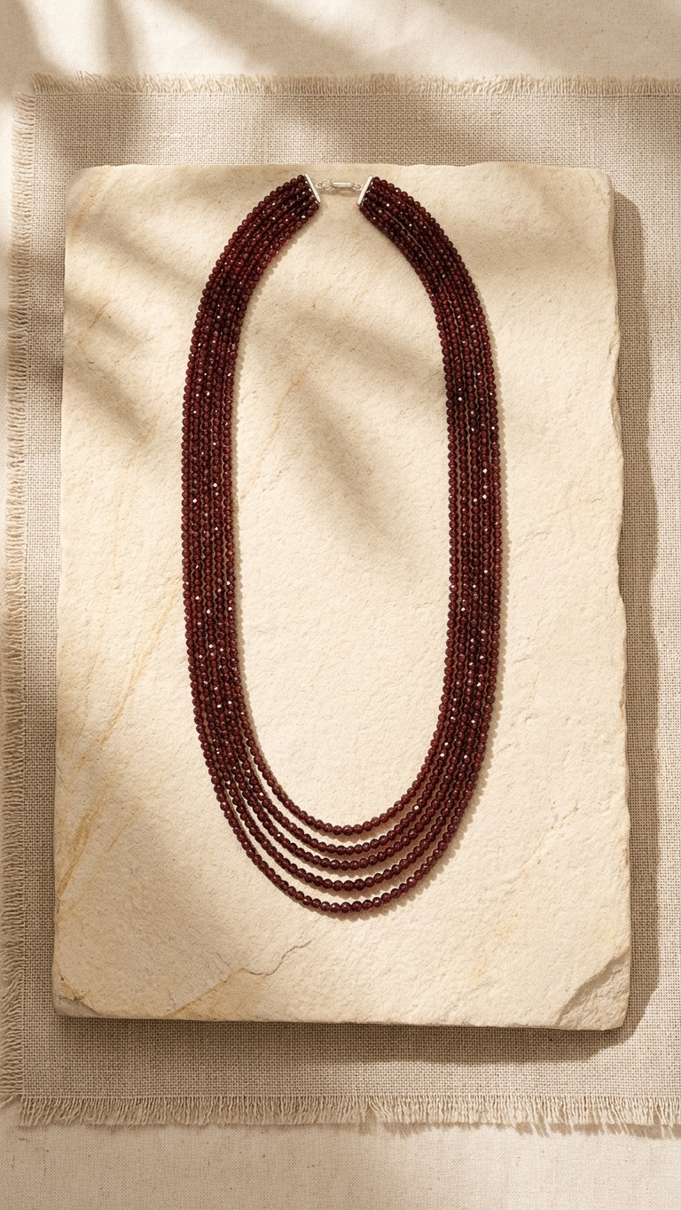 Natural Hessonite Garnet (Gomed) Beaded Necklace (With Certificate)