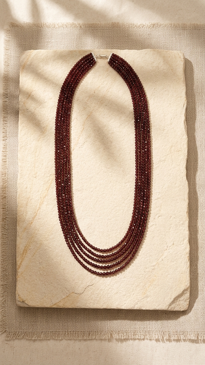 Natural Hessonite Garnet (Gomed) Beaded Necklace (With Certificate)