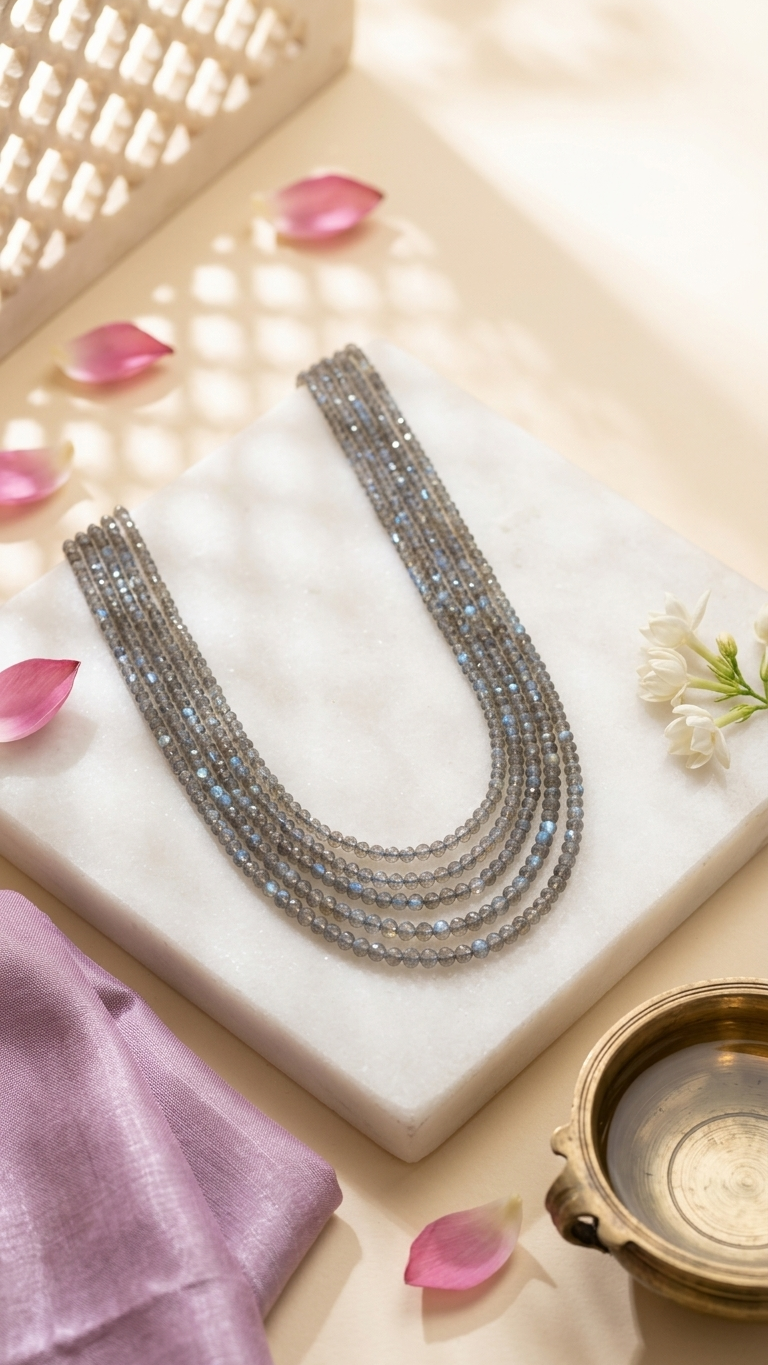 Natural Labradorite Beaded Necklace (With Certificate)