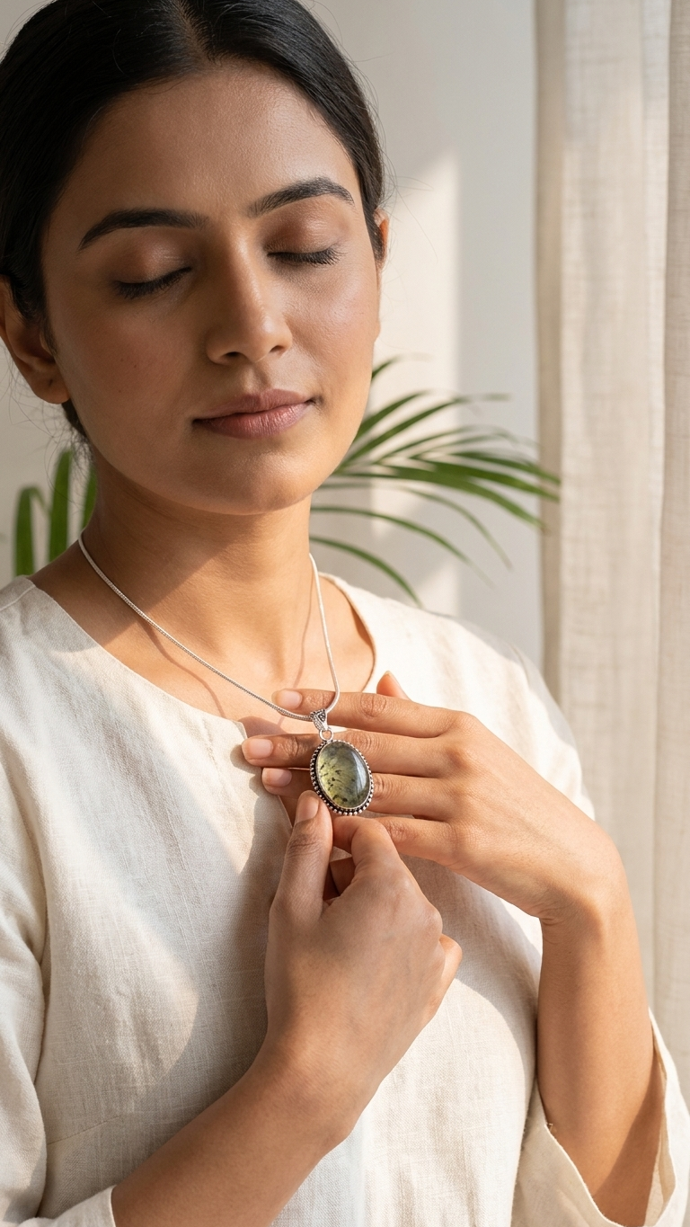NATURAL PREHNITE  PENDANT