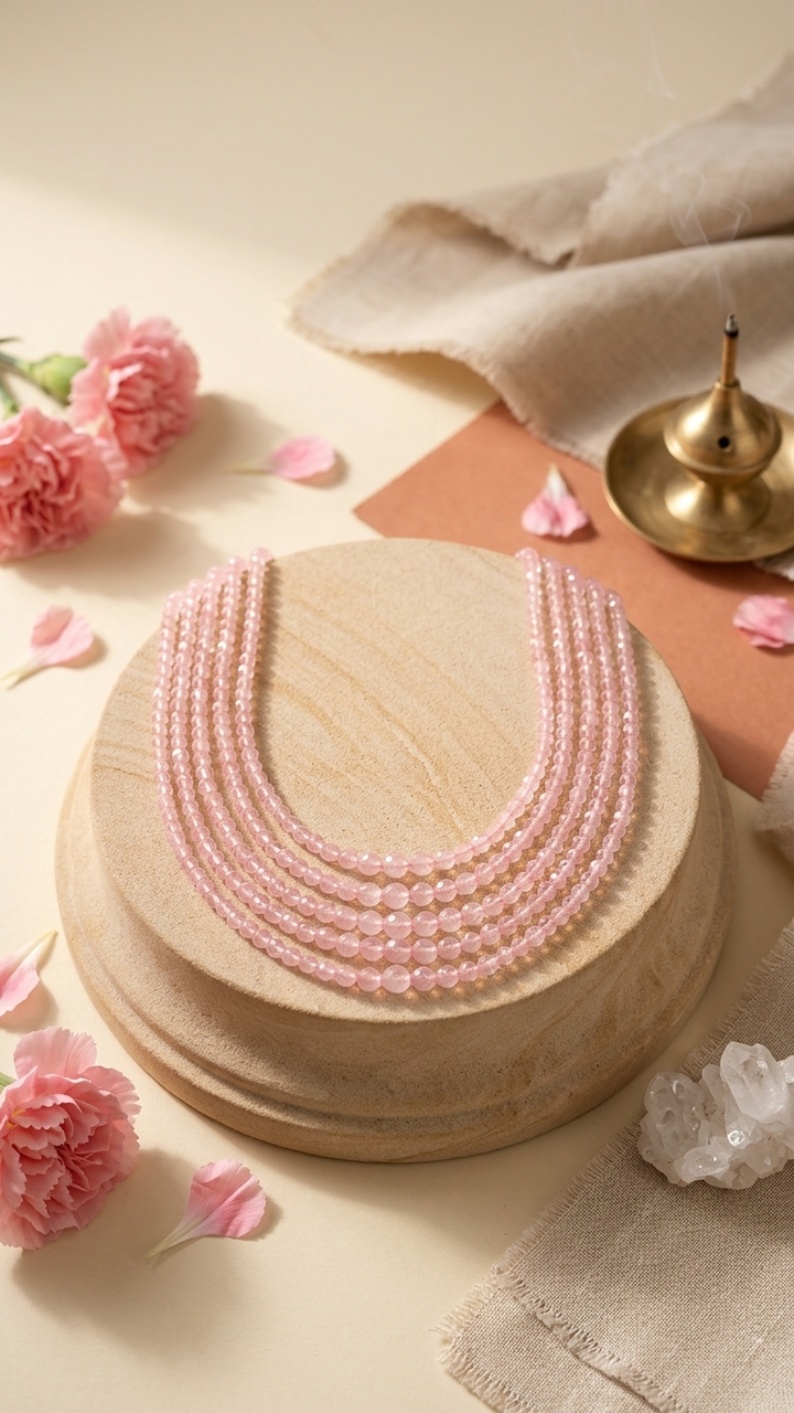 Natural Rose Quartz Necklace (With Certificate)
