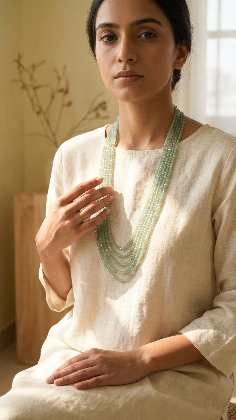 Natural Green Aventurine Beaded Necklace (With Certificate)