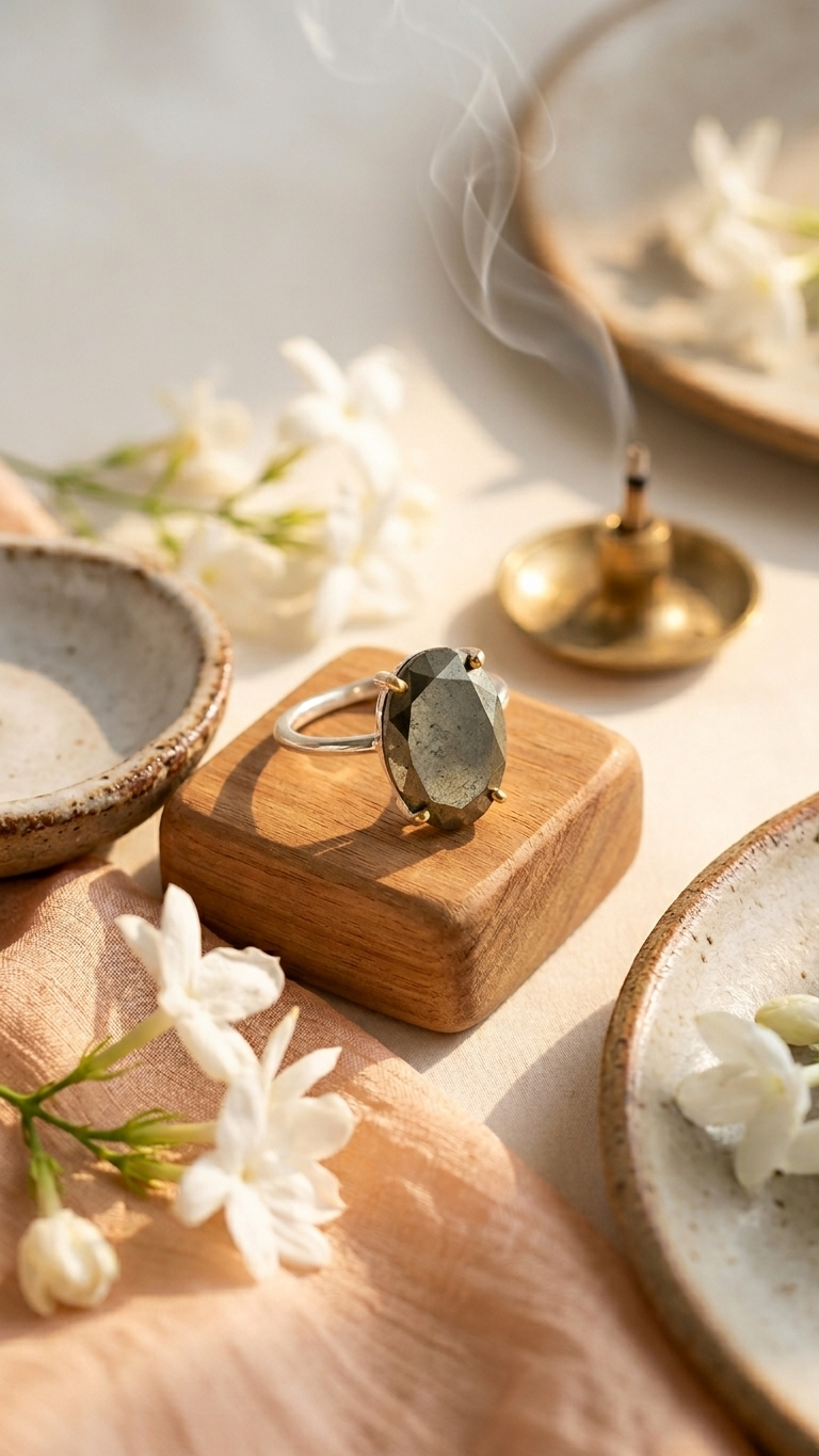 NATURAL PYRITE  FACITED RING 100% Natural Gemstone