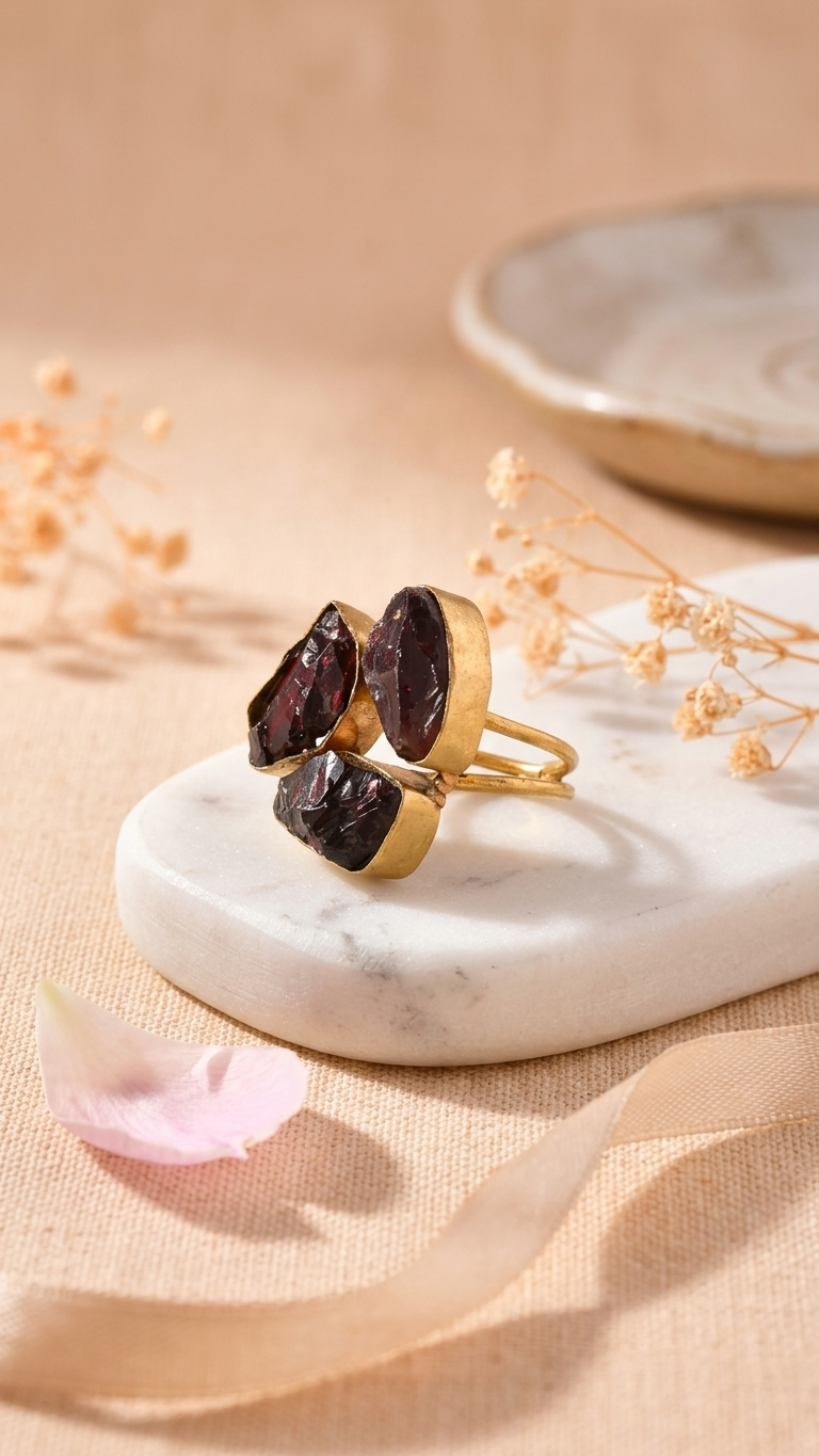 Crimson Garnet Dandiya Statement Ring