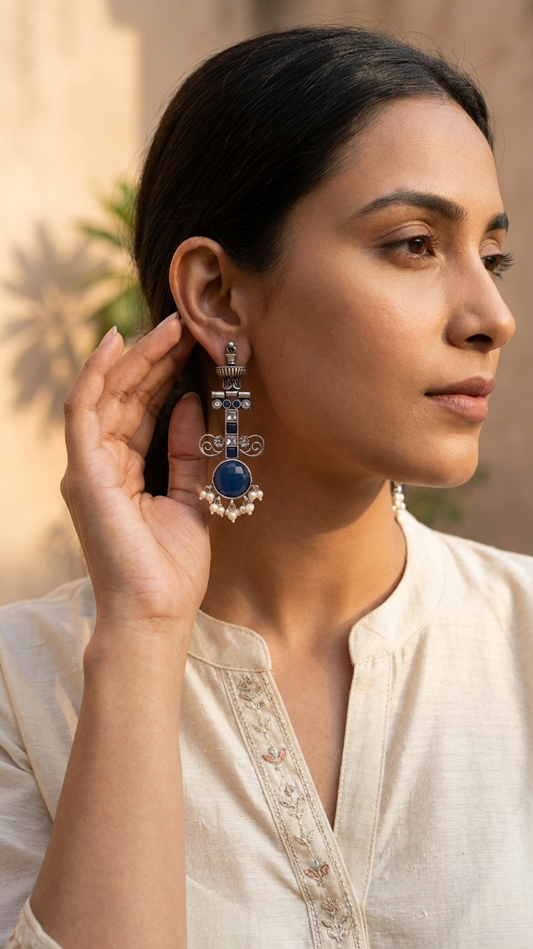 Neelam Raas Dandiya White Metal Earrings