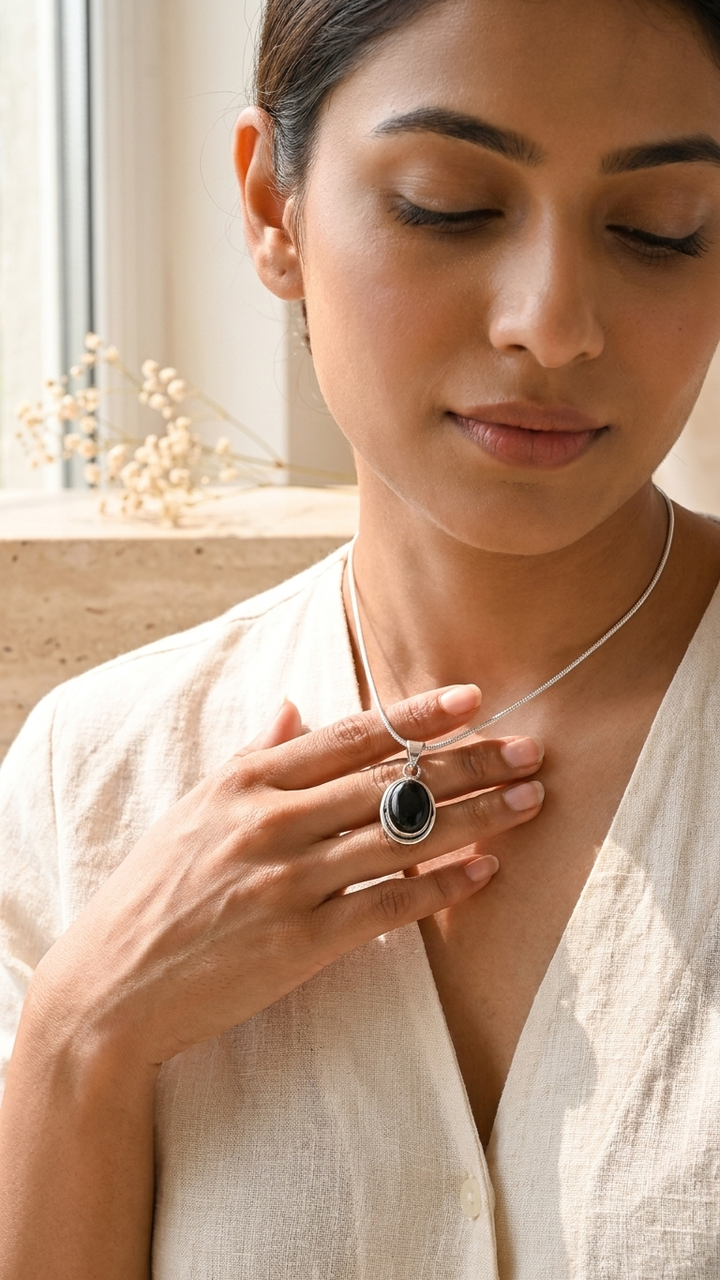 Natural Black Tourmaline Pendant Oval Shape