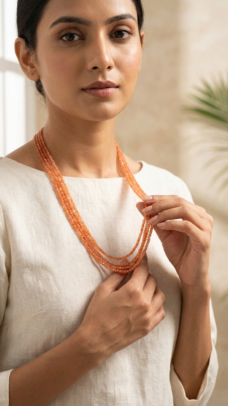 Natural Carnelian Beaded Necklace (With Certificate)
