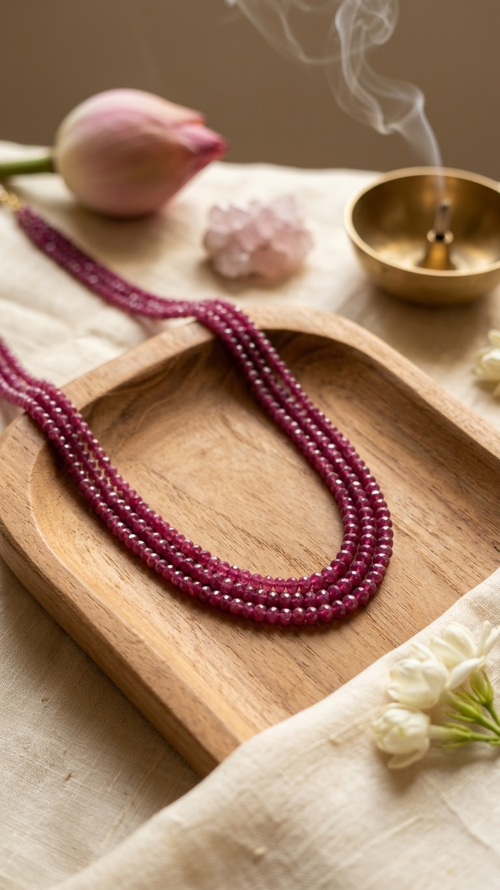 Natural Ruby Beaded Necklace (With Certificate)