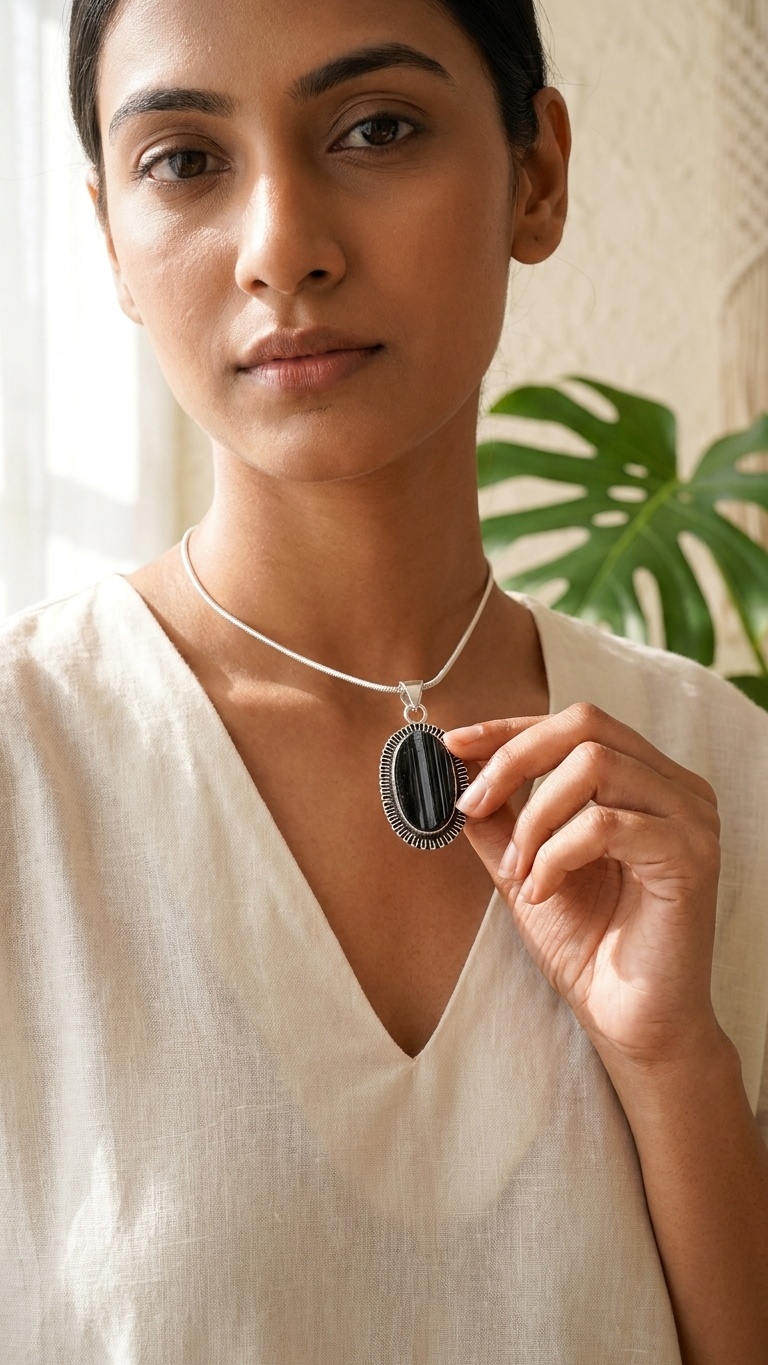 Natural Black Tourmaline Pendant Oval Shape