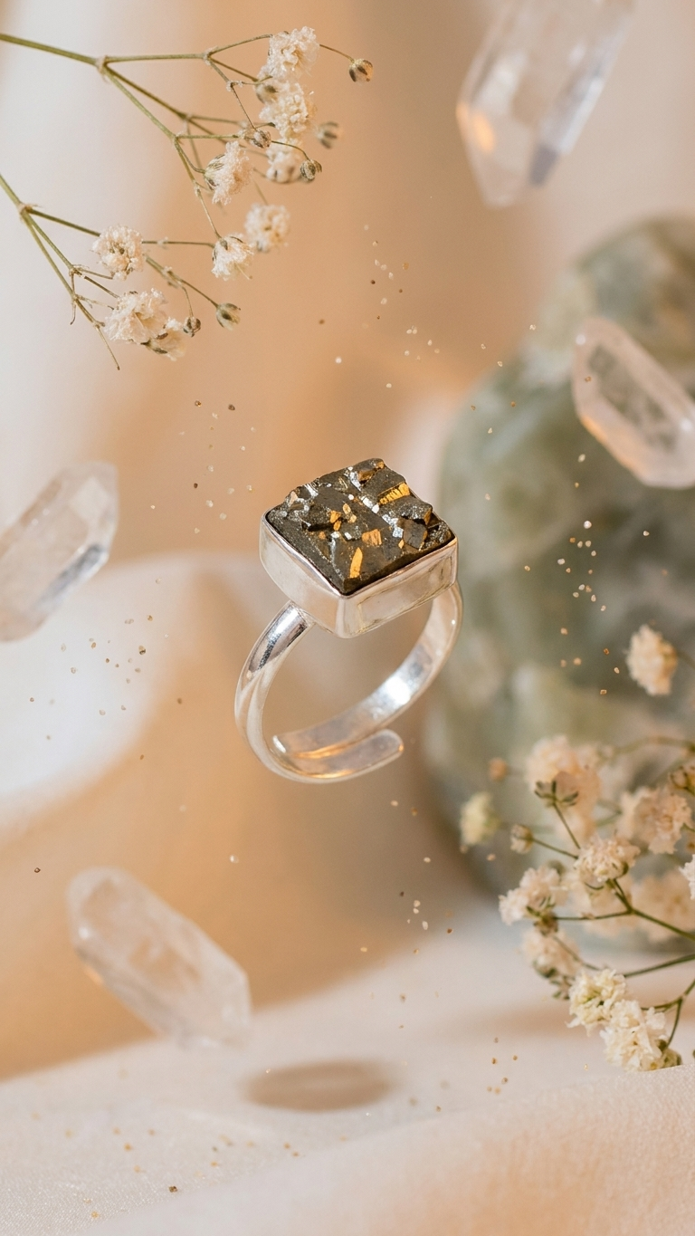 NATURAL PYRITE RAW RING square